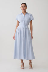 Aysha Buttoned Linen Midi Dress - Cornflower Blue
