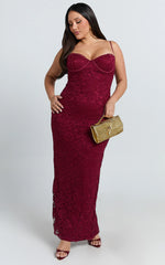 Adjustable Strap Corset Bodycon Lace Dress in Wine