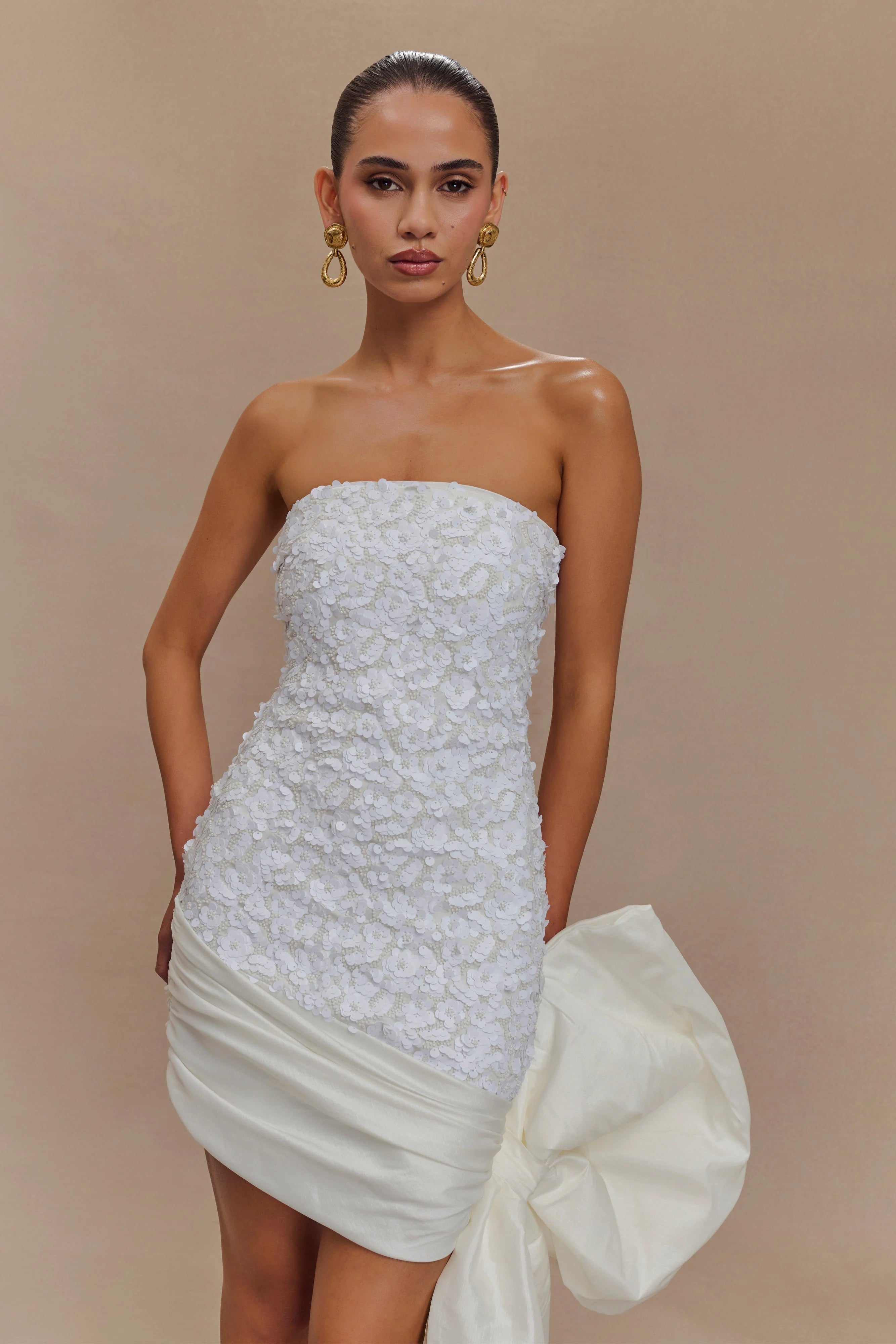 Franka Strapless Bow Mini Dress - White