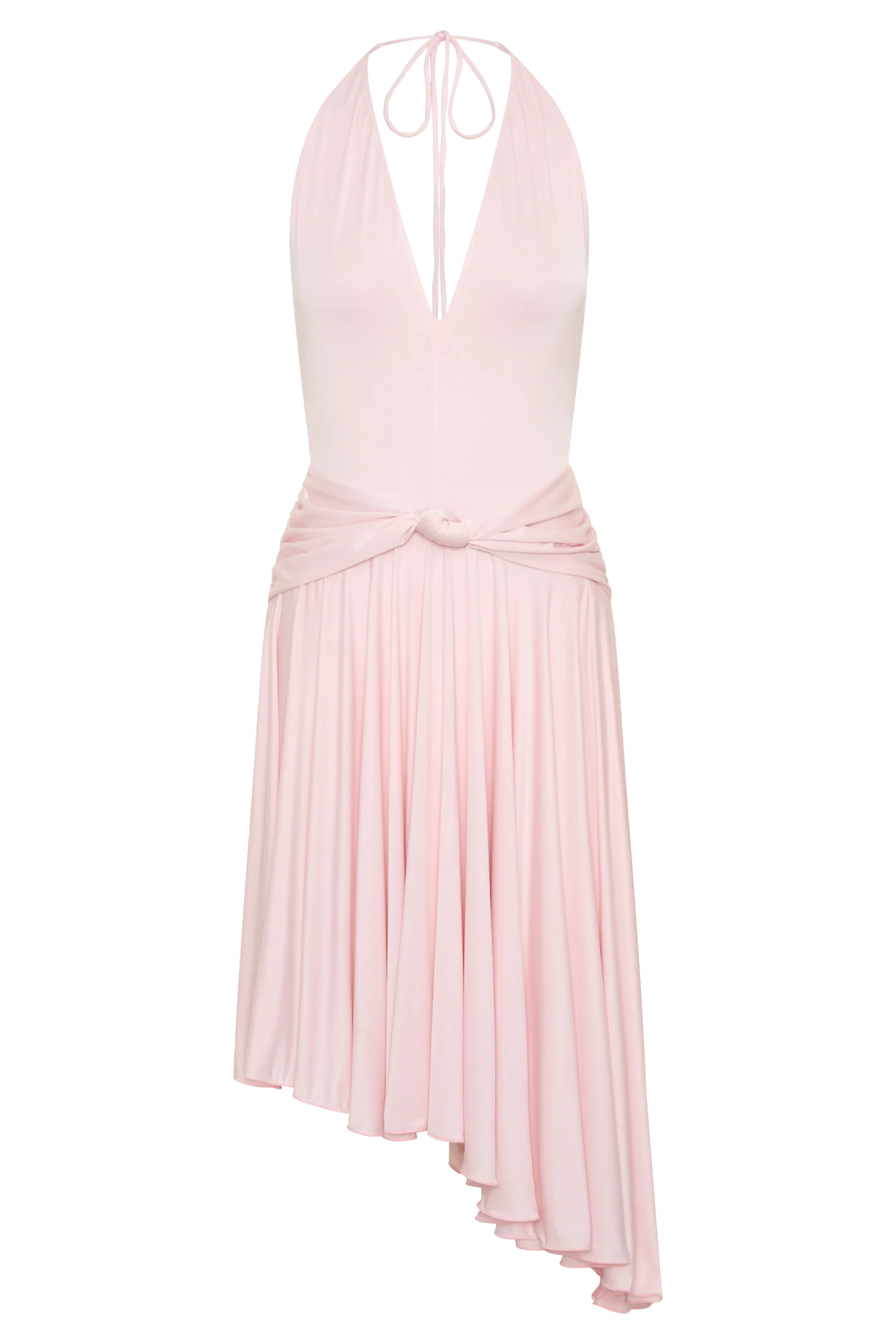 Zelda Asymmetric Slinky Midi Dress - Ballet Pink