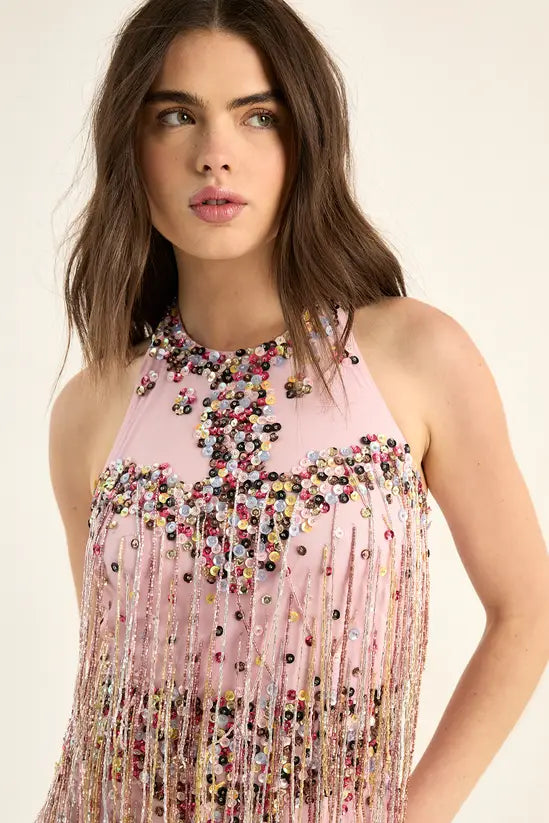 Embellished Sequin Tassel Festival Mini Dress