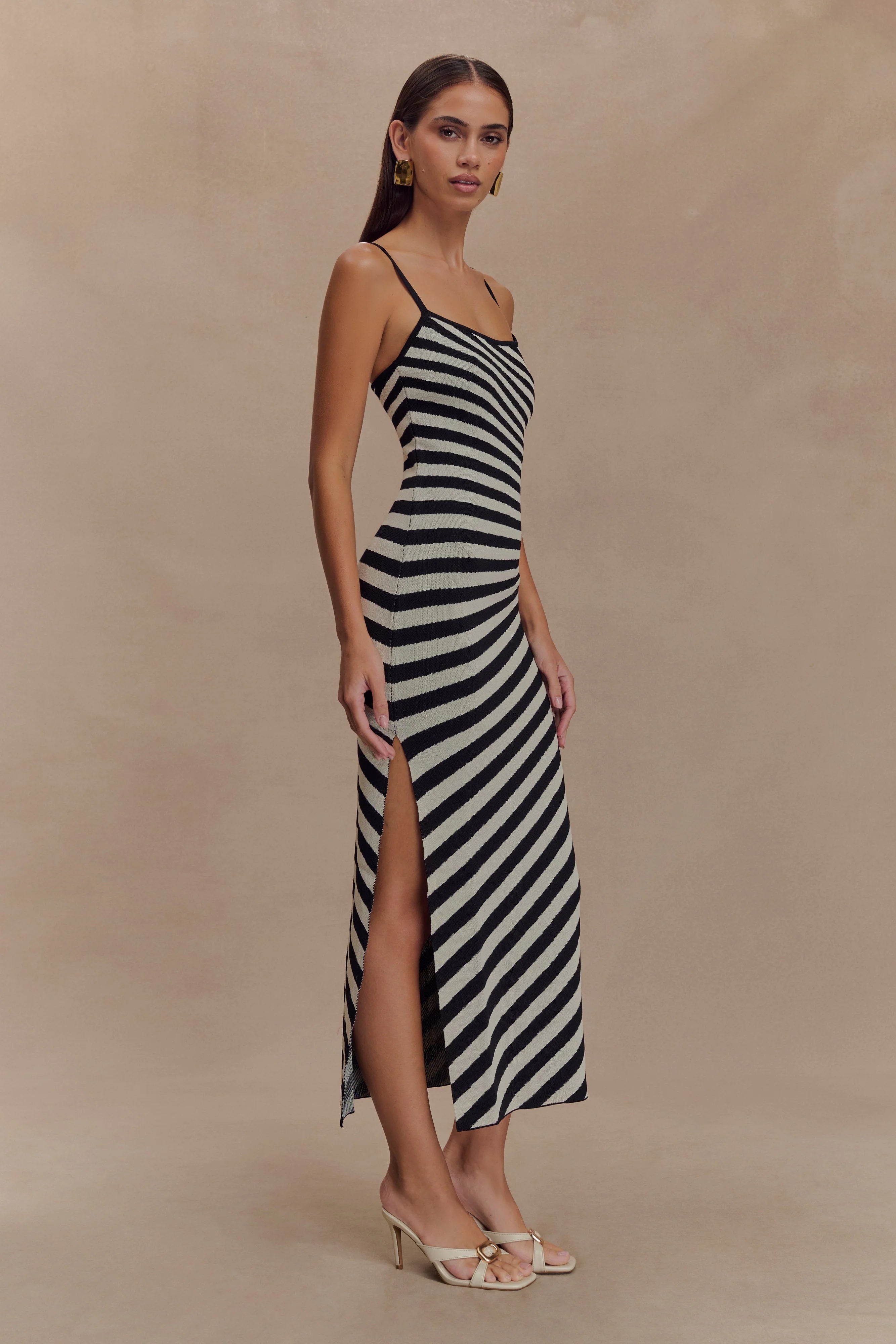 Raven Striped Knit Midi Dress - Black/White