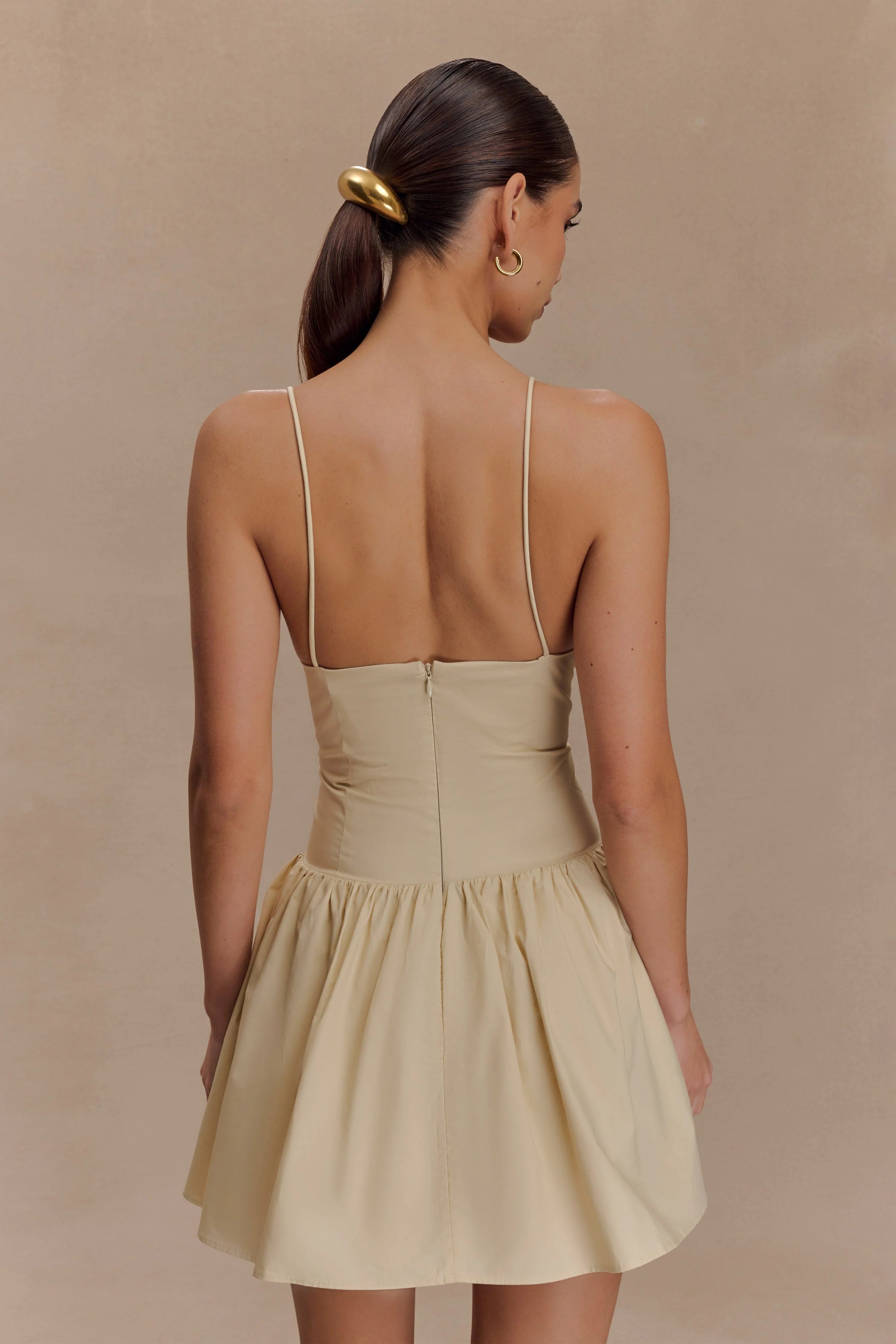Janis Cotton Frill Mini Dress - Nude