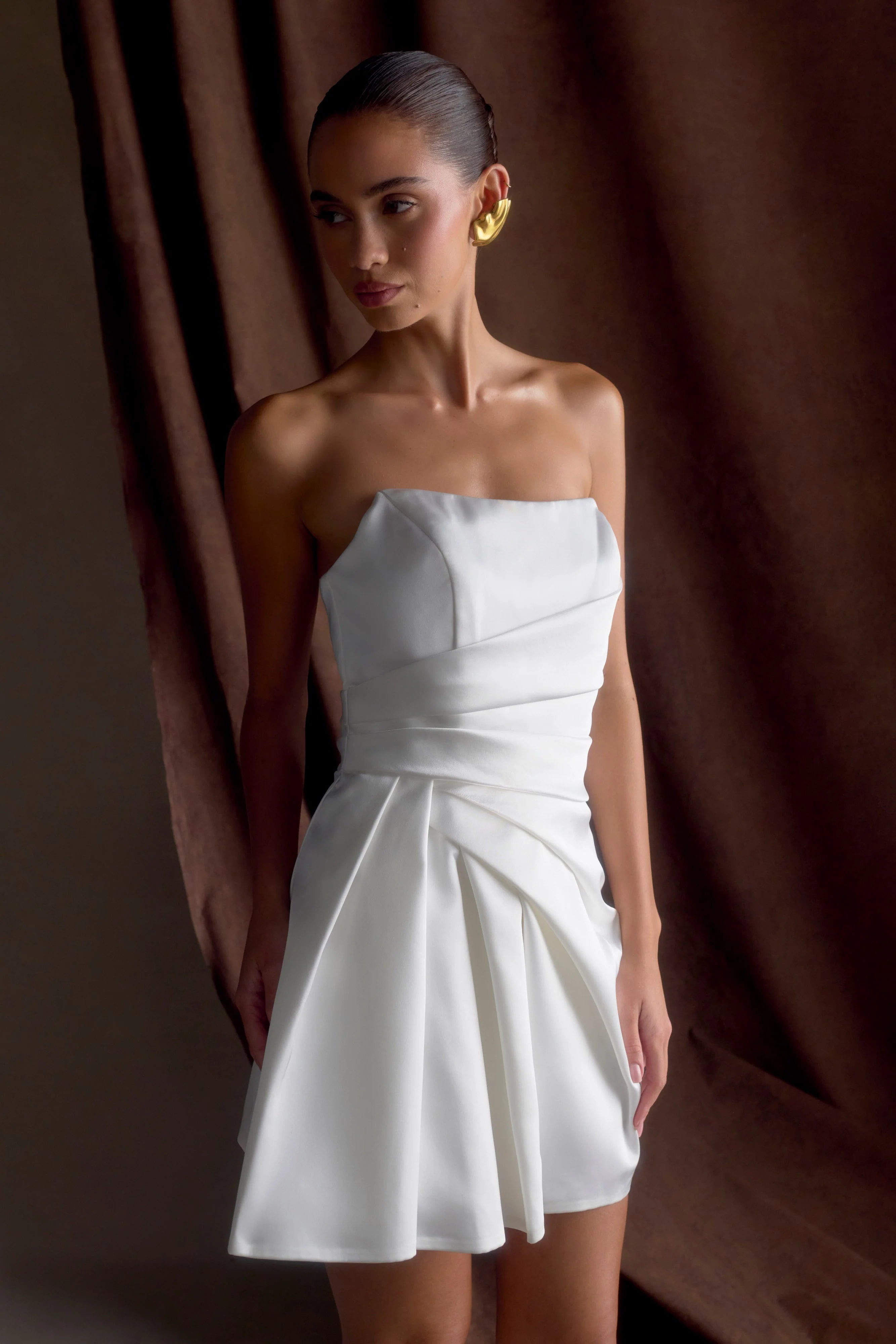 Lora Strapless Satin Mini Dress - White