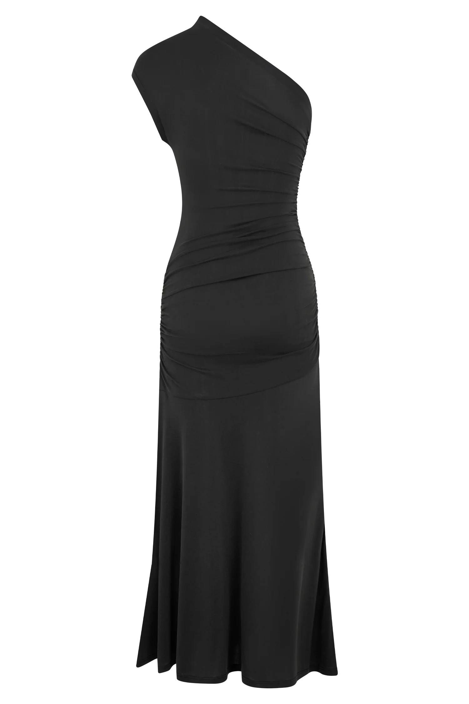 Chloe Peached Jersey One Shoulder Midi Dress - Black