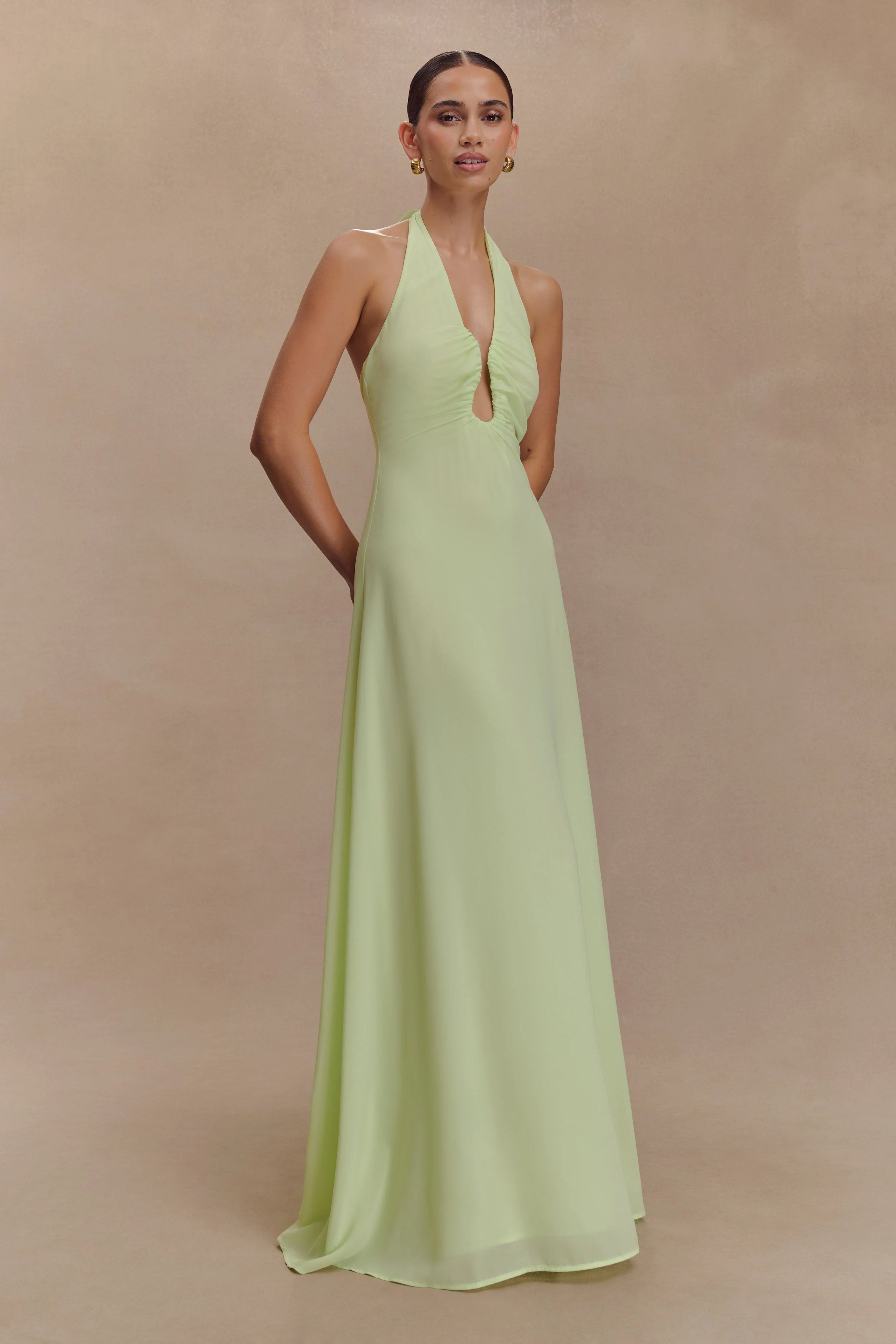 Malakhai Chiffon Halter Maxi Dress - Pastel Green