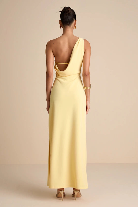 Maevyn Light Yellow Cowl Back Column Maxi Dress