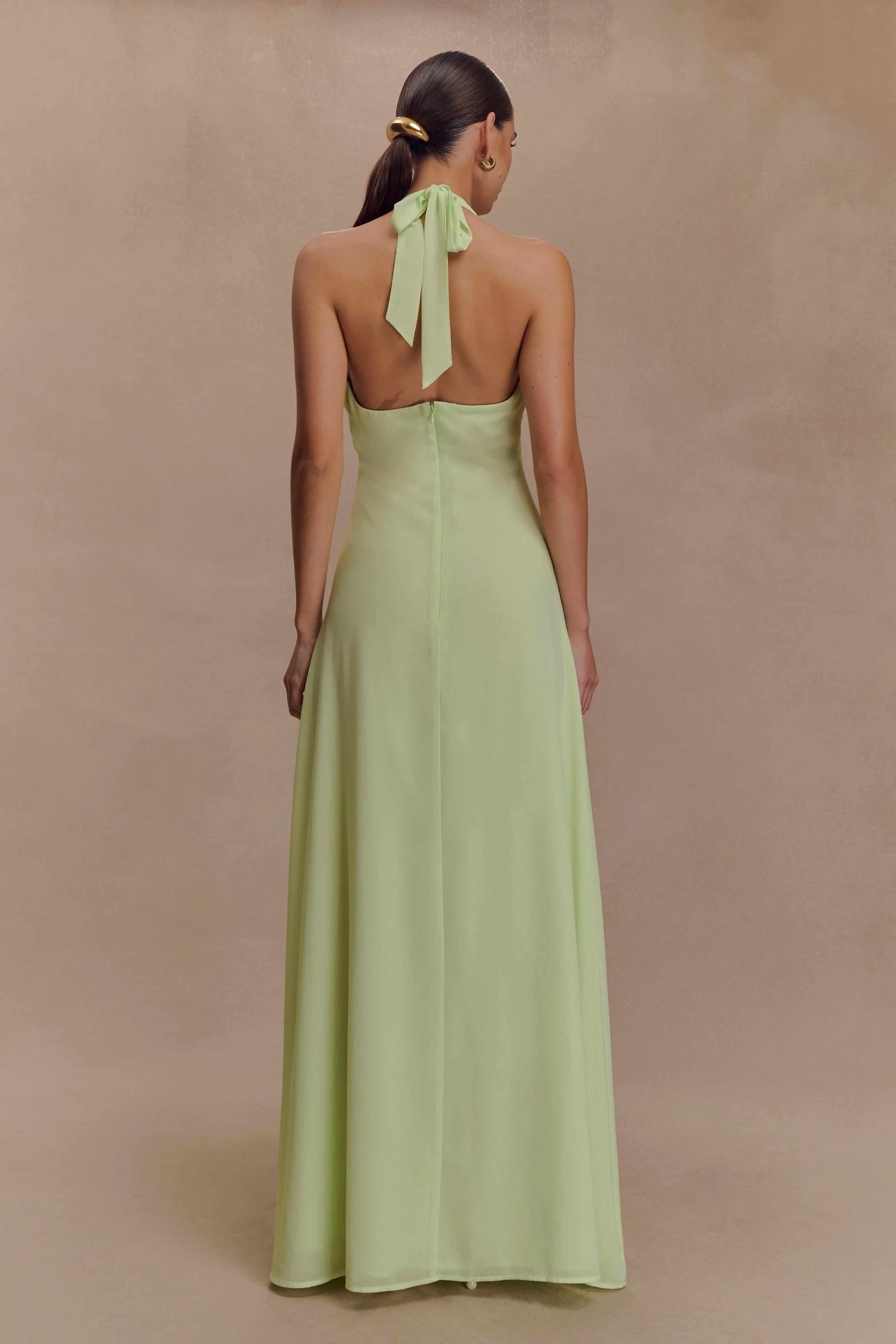 Malakhai Chiffon Halter Maxi Dress - Pastel Green