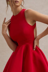 Waverly | Red Racer-Neck Sleeveless Skater Mini Dress