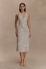 Lenore Silk Lace Halter Midi Dress - Ivory